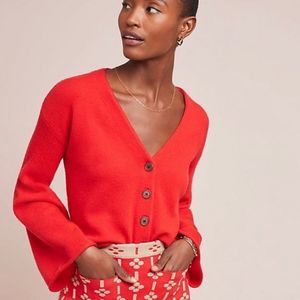 Anthropologie Moth Red Bell Sleeve Sweater Size XL
